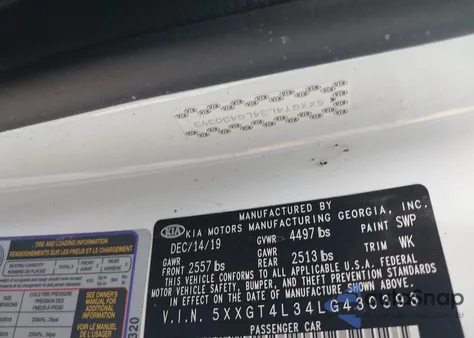 2020 Kia Optima Lx/S/Se из США, поврежденный, VIN 5XXGT4L34LG430393